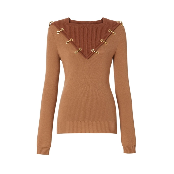 BURBERRY RING-PIERCED TWO-TONE WOOL CASHMERE jumper,3111492