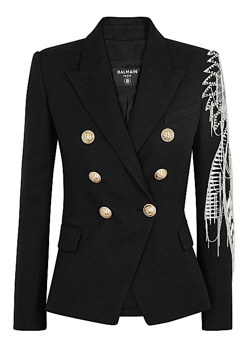 Black embellished metallic-weave blazer - Balmain