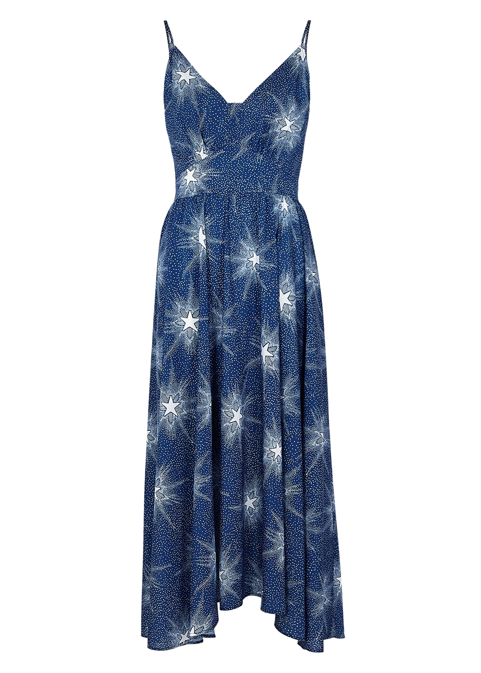 Blue star-print midi dress