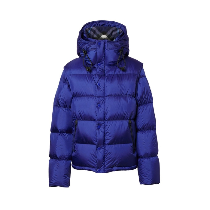 Burberry Detachable Sleeve Hooded Puffer Jacket In Blue | ModeSens