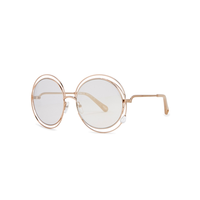 Chloé Carlina Rose Gold-tone Round-frame Sunglasses In Nude