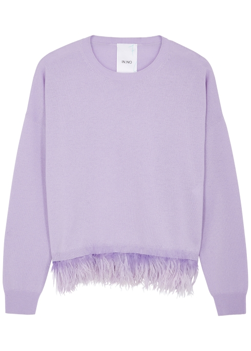 In.no Icelyn Lilac Feather-trimmed Wool-blend Jumper In Violet