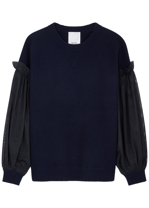 In.no May Navy Tulle And Wool-blend Jumper