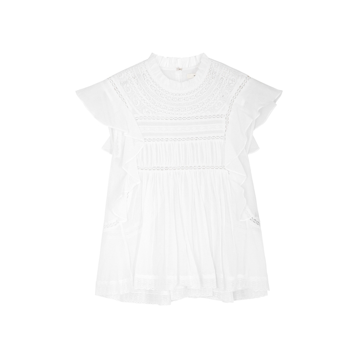 Isabel Marant Étoile Vivia White Lace-trimmed Cotton Top In Bianco ...