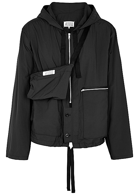 Black hooded shell jacket