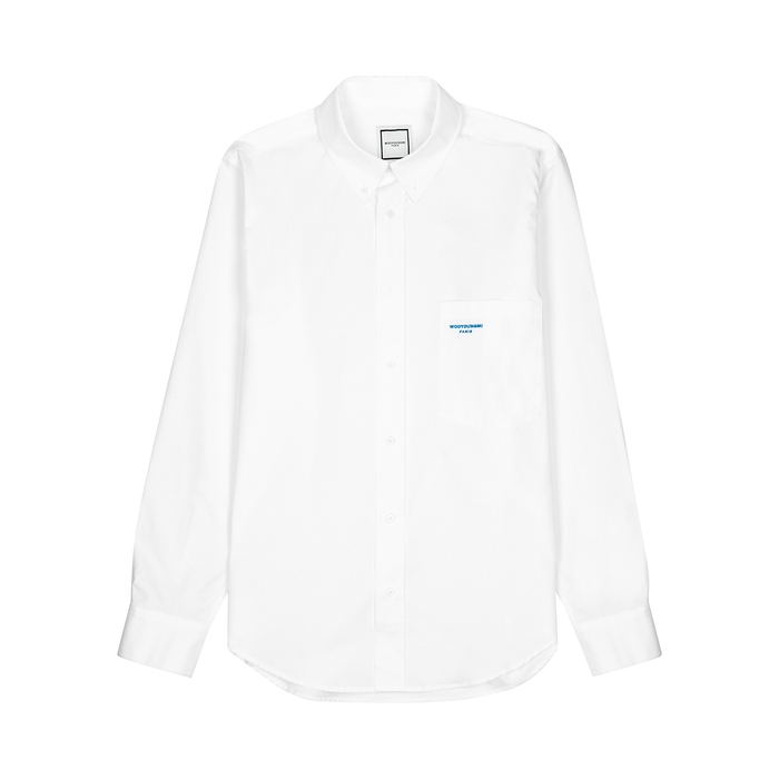 WOOYOUNGMI WHITE LOGO-EMBROIDERED COTTON SHIRT,3127070