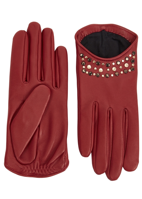 Agnelle Keren Studded Leather Gloves In Red