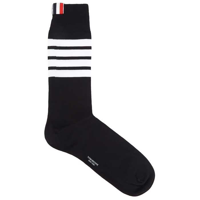 Thom Browne Black Striped Cotton-blend Socks