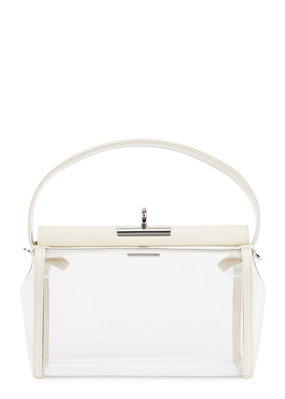 Water ivory leather and PVC top handle bag