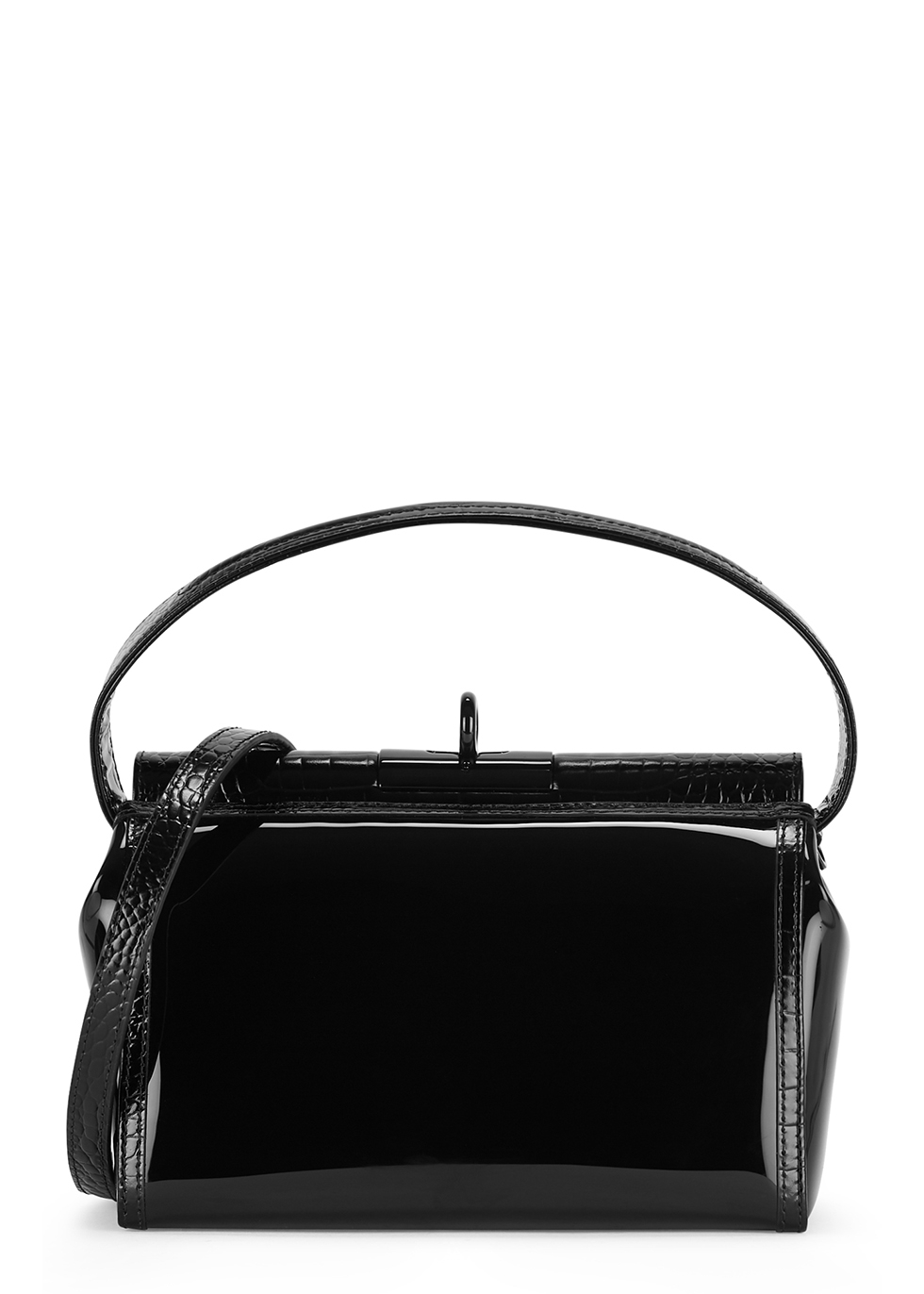 Water black leather and PVC top handle bag