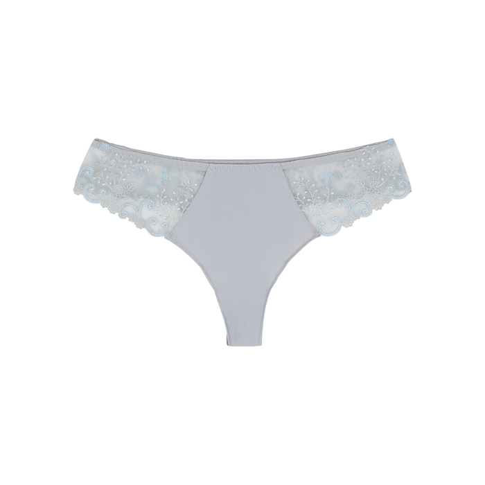 Simone Perele Delice Embroidered Tulle Thong In Light Blue
