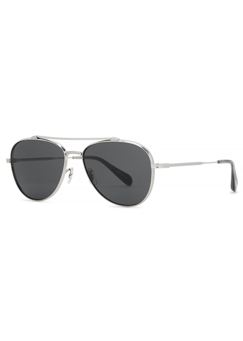 OLIVER PEOPLES RIKSON SILVER-TONE AVIATOR-STYLE SUNGLASSES,3136169