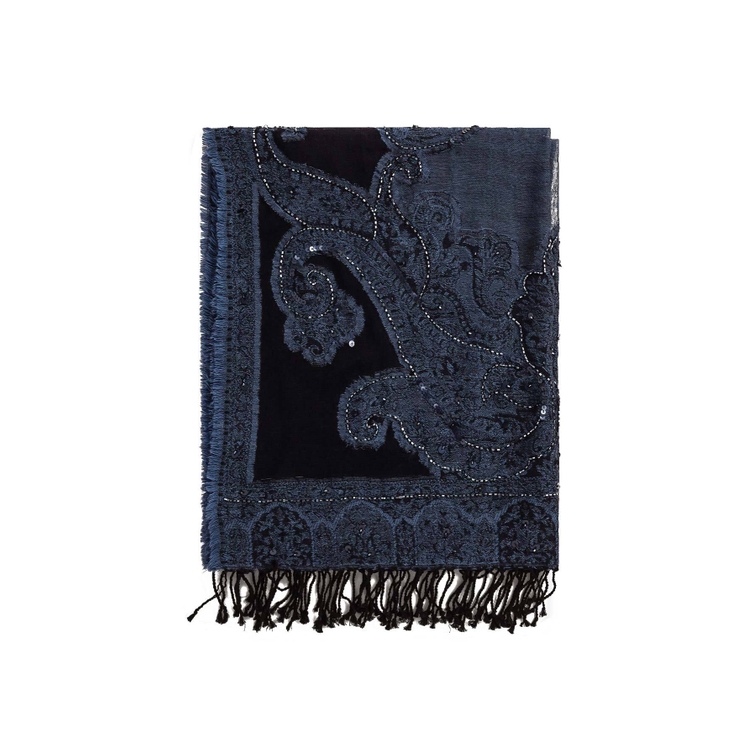 Gerard Darel Wool Claire Scarf With Sequins In Blue | ModeSens