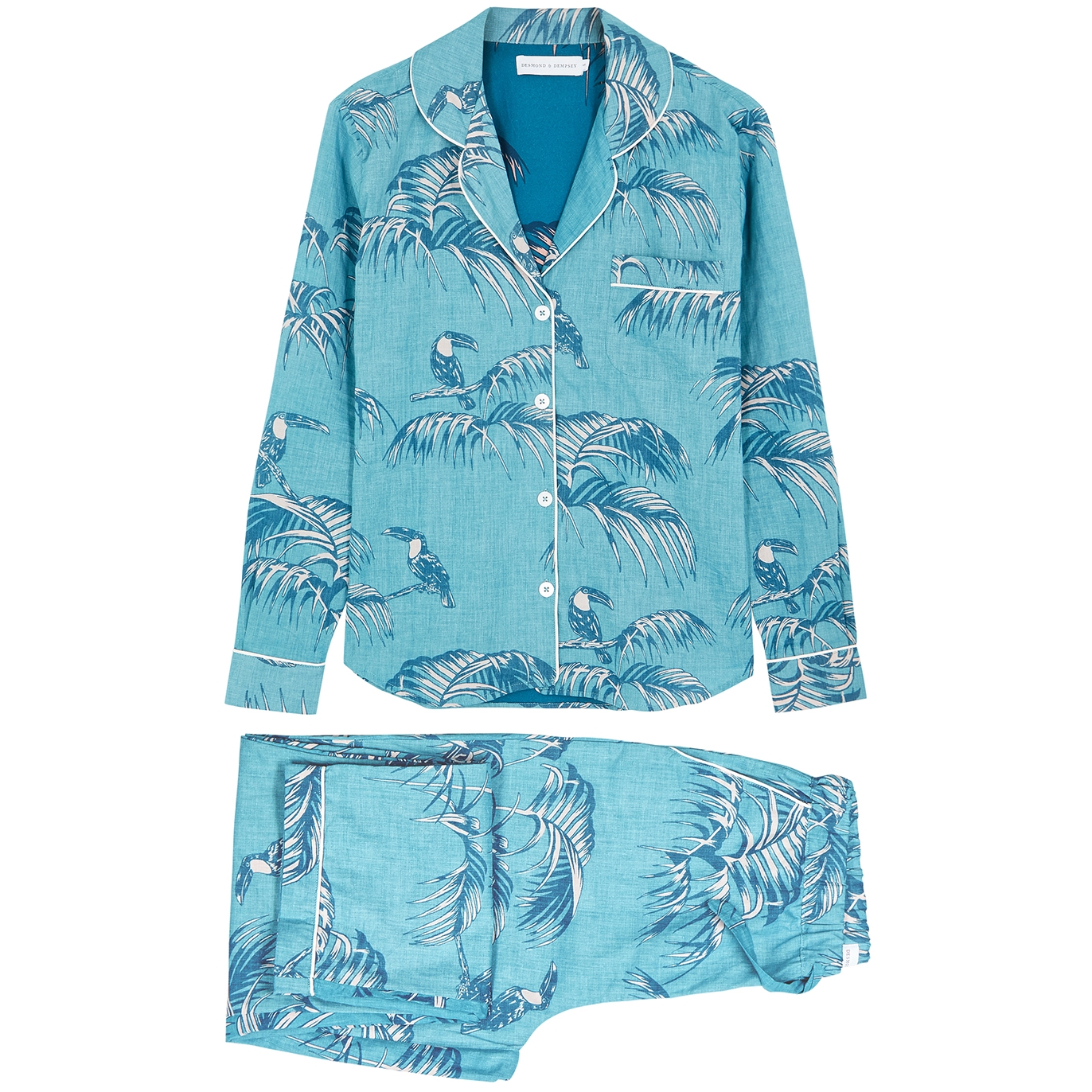 Desmond & Dempsey Bocas Printed Cotton Pyjama Set - Blue - M