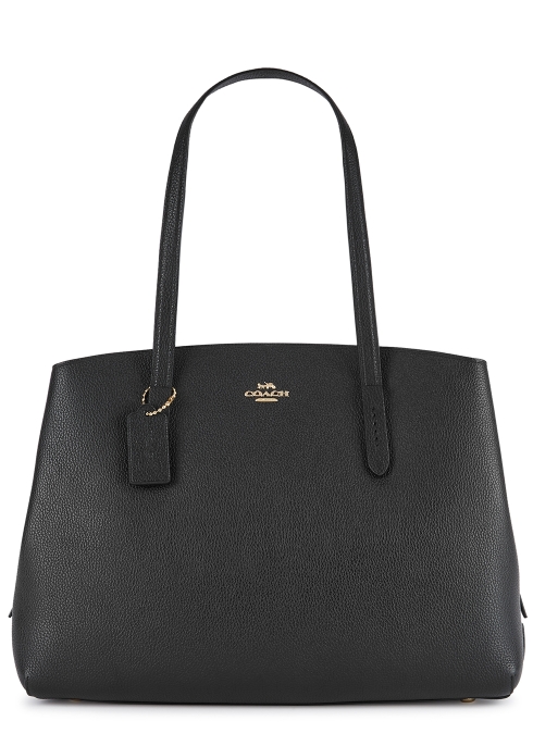 COACH CHARLIE 40 BLACK LEATHER TOTE,3677221