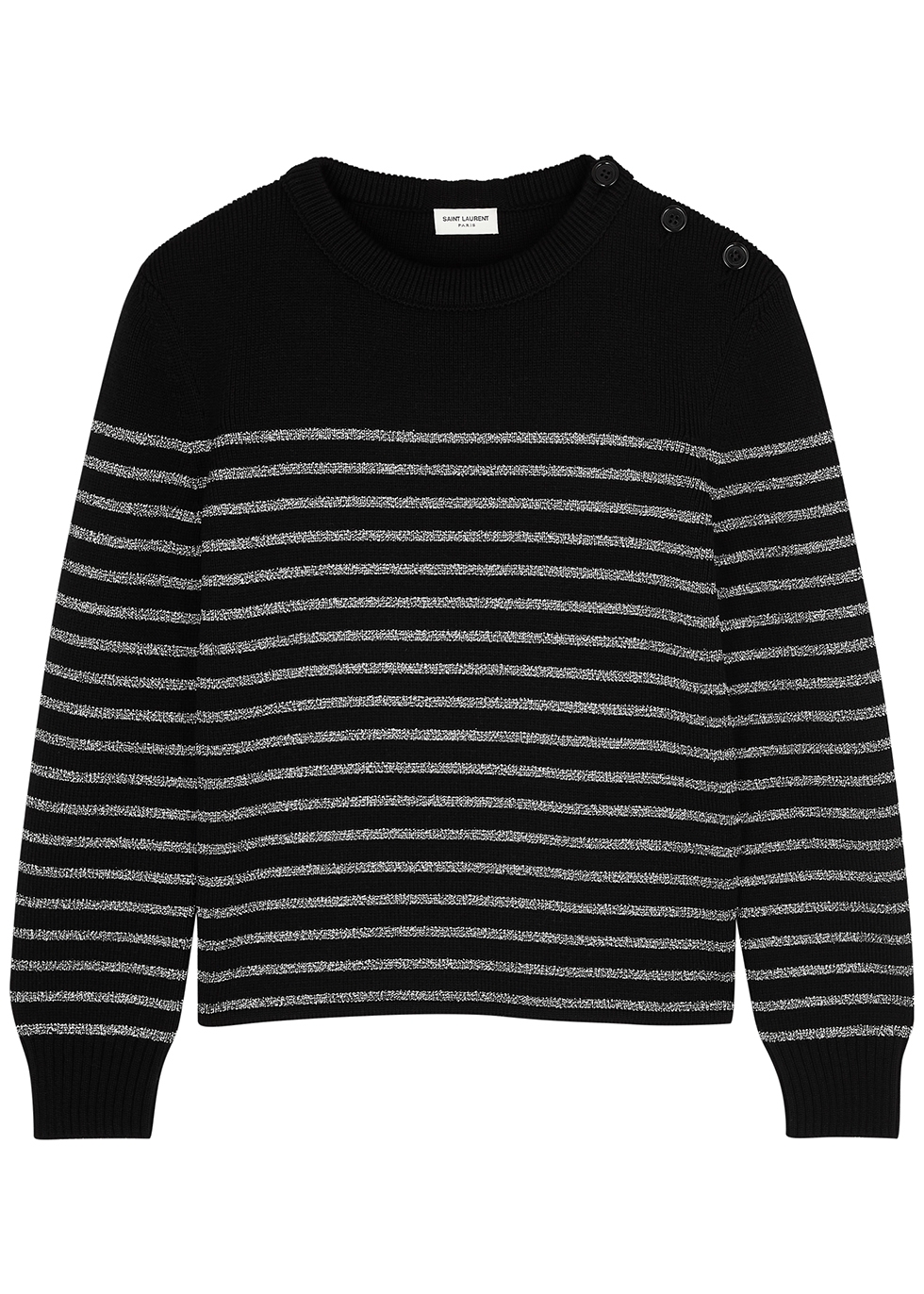 Saint Laurent Black striped metallic-weave jumper - Harvey Nichols