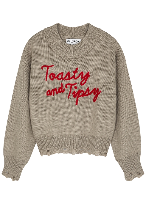 WILDFOX TOASTY AND TIPSY GREY KNITTED JUMPER,3205810