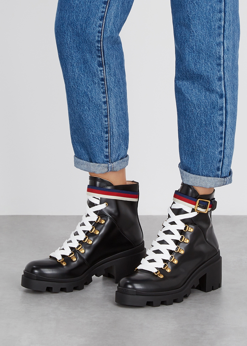 Gucci Trip black leather ankle boots 