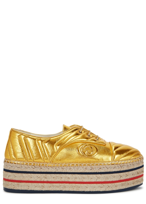 Gucci 50 Gold Leather Espadrille Sneakers