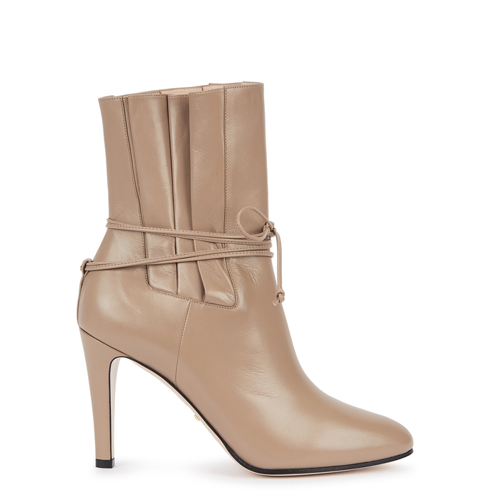 Gucci Indya 105 Camel Leather Ankle Boots In Cream
