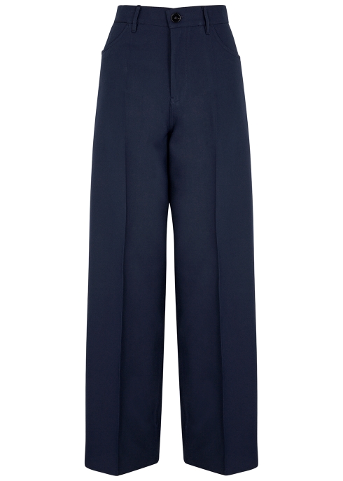 Jil Sander Navy Wide-leg Cotton-blend Trousers In Blue