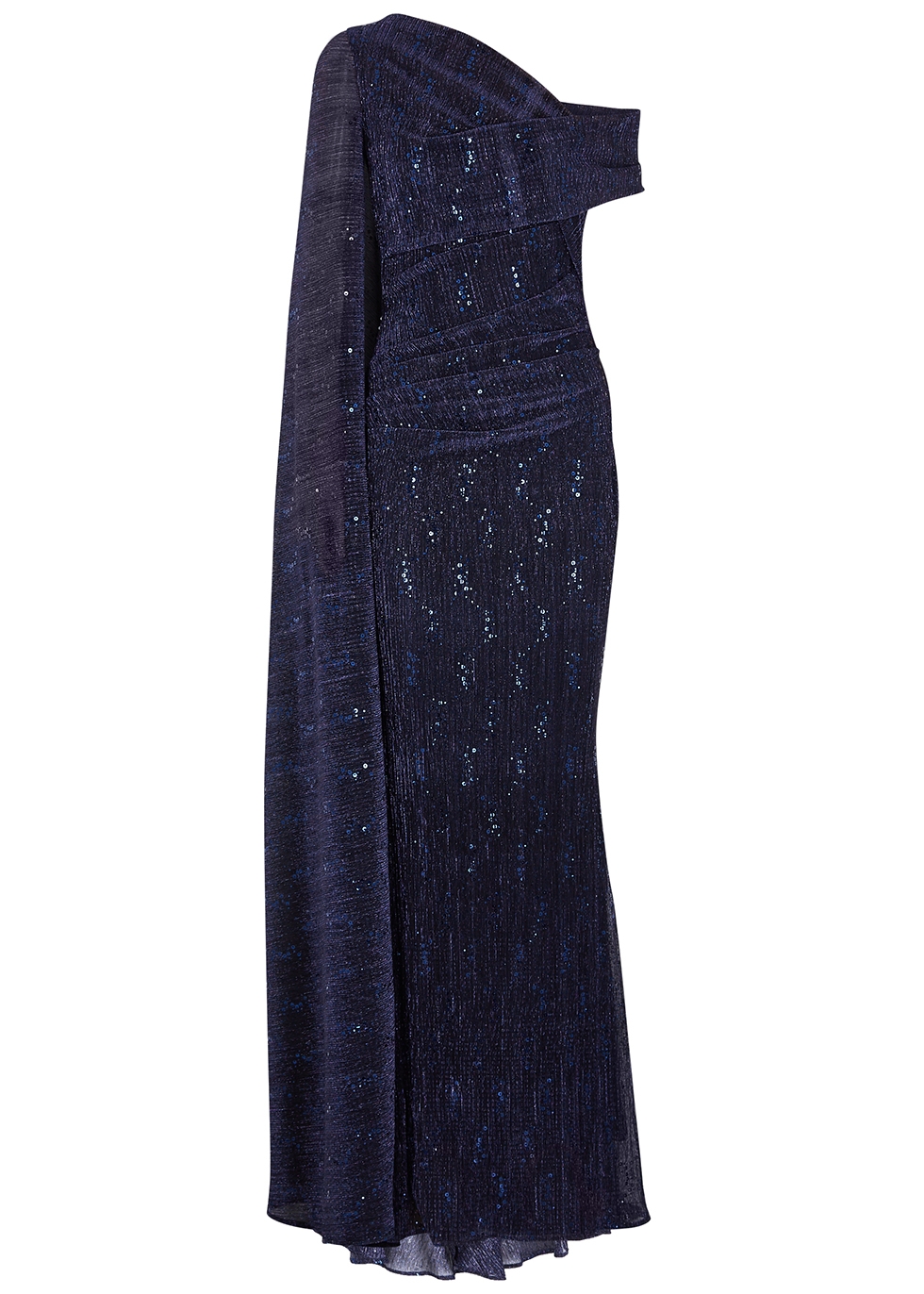Rosedale navy cape-effect plissé gown