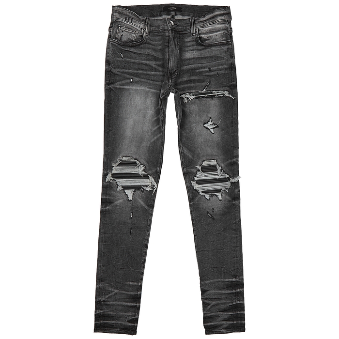 Amiri Mx1 Grey Distressed Skinny Jeans