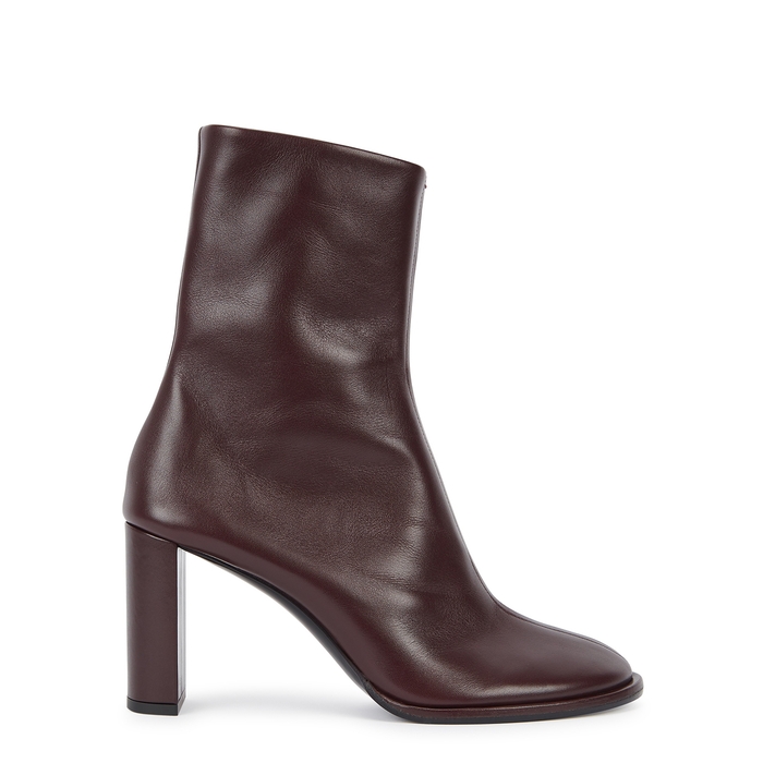THE ROW TEATIME 85 BURGUNDY LEATHER ANKLE BOOTS,3746152