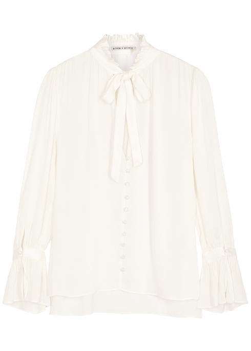 Alice And Olivia Reilly Ruffle-trimmed Georgette Blouse In Off White ...