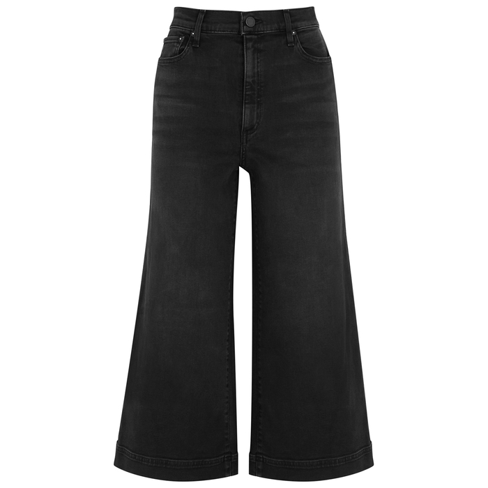 ALICE AND OLIVIA GORGEOUS BLACK WIDE-LEG CROPPED JEANS,3815193