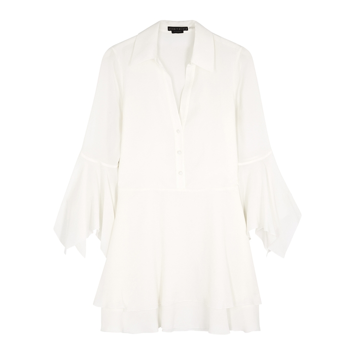 Alice And Olivia Priscilla Ivory Brushed-satin Blouse In Off White