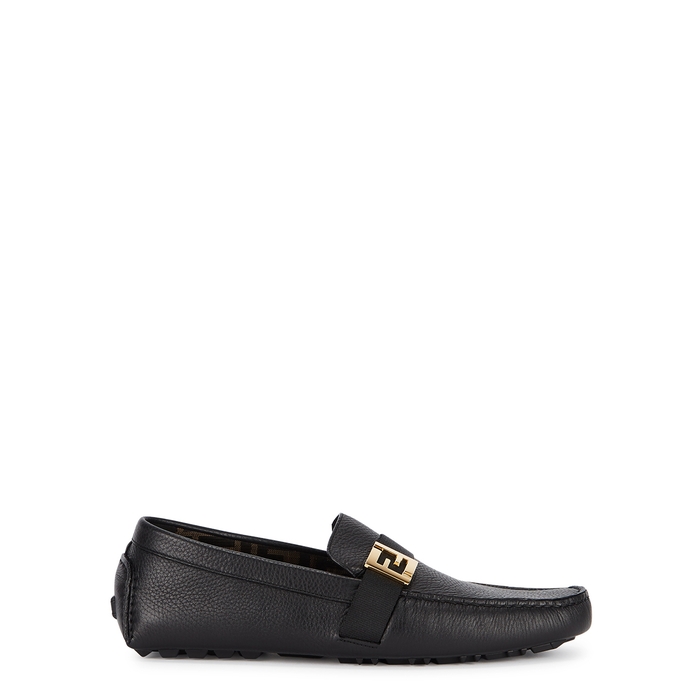 FENDI BLACK GRAINED LEATHER DRIVING SHOES,3151440
