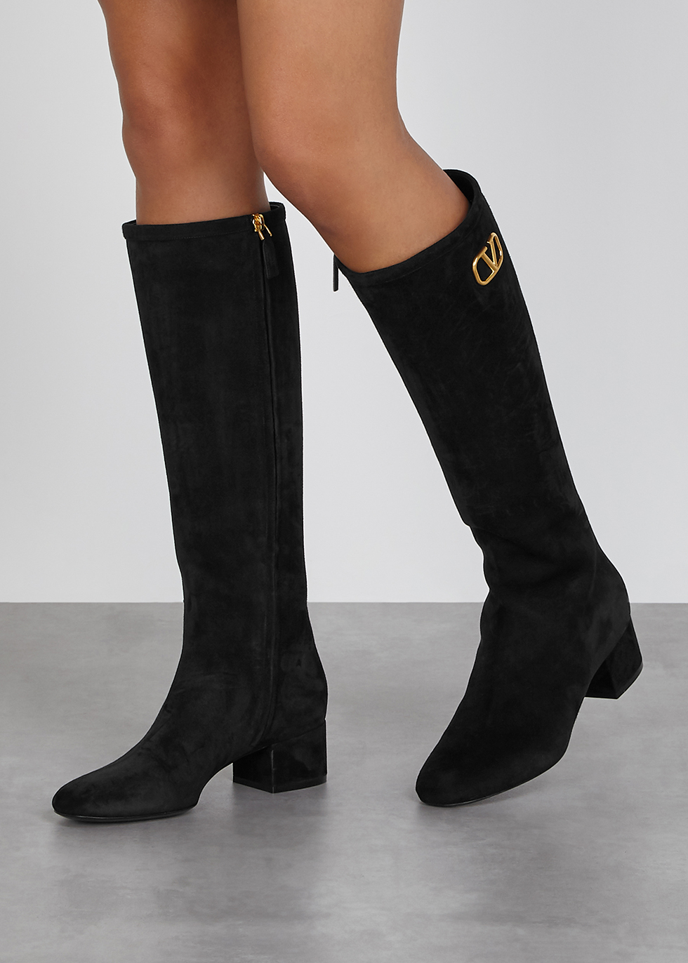 black knee length suede boots