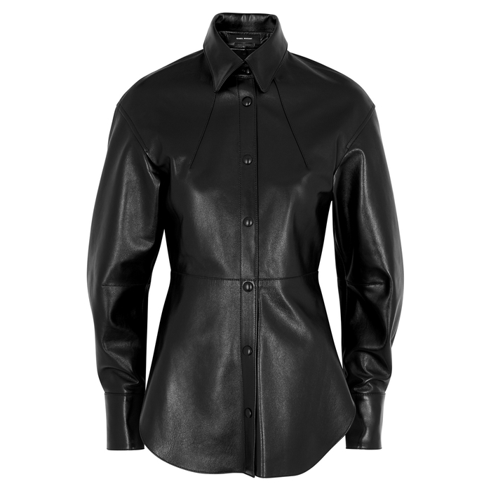 ISABEL MARANT XIAO BLACK LEATHER BLOUSE,3779776