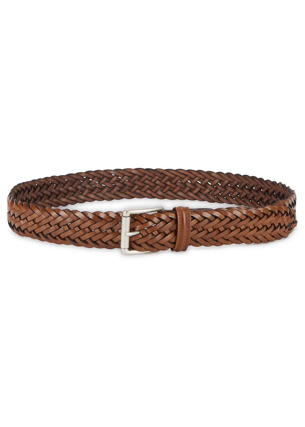 Brown woven leather belt