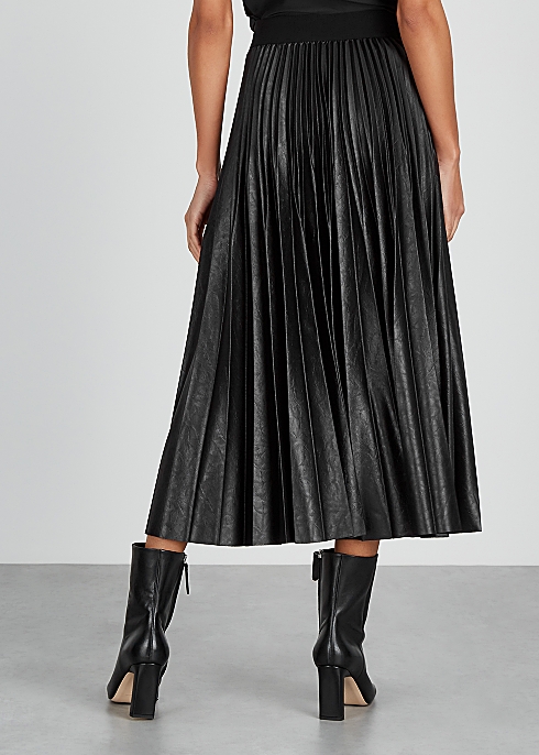 Black pleated faux-leather midi skirt - Givenchy