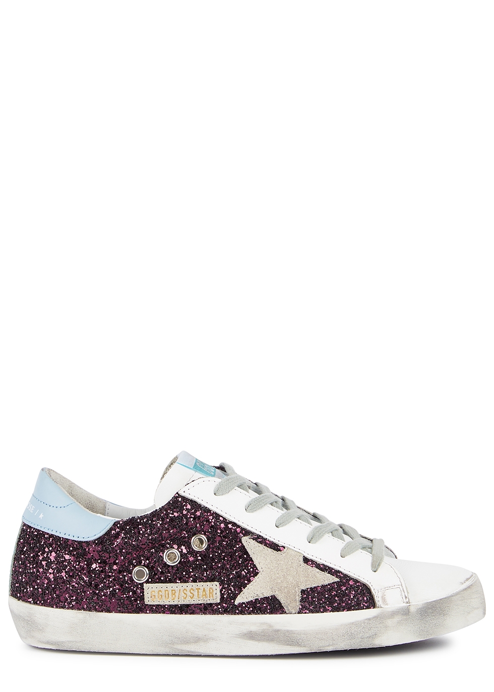 superstar glittered distressed leather sneakers