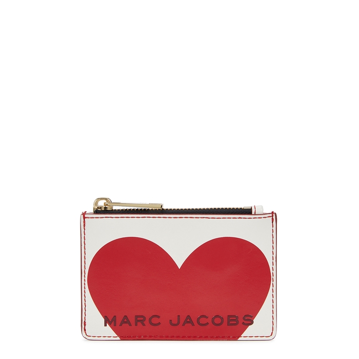 MARC JACOBS IVORY HEART-PRINT LEATHER CARD HOLDER,3228063