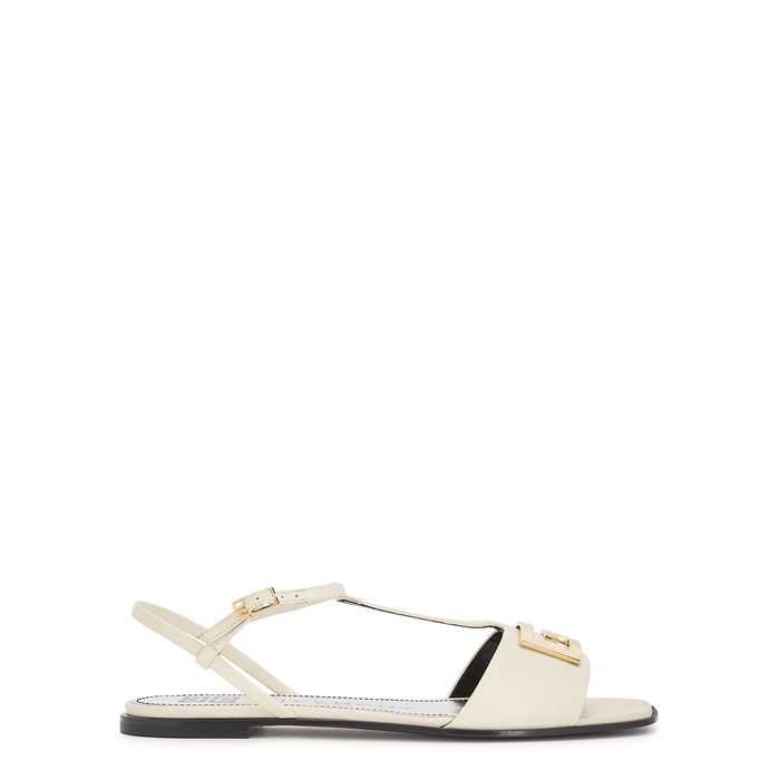 GIVENCHY MYSTIC CREAM LOGO LEATHER SANDALS,3159865