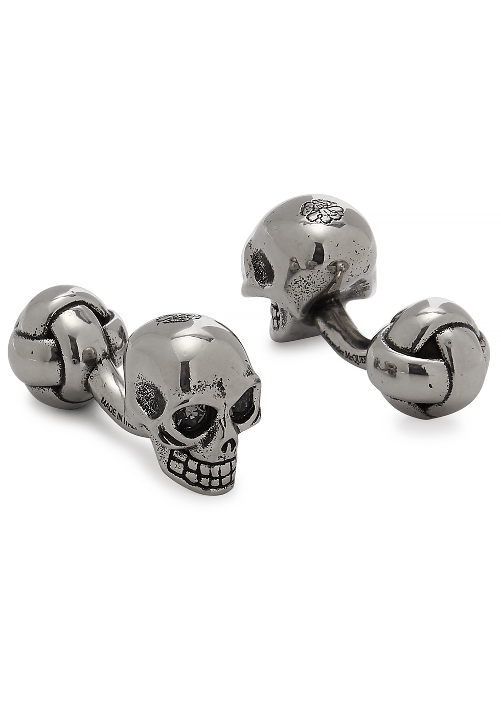 Crystal-embellished skull silver-tone cufflinks