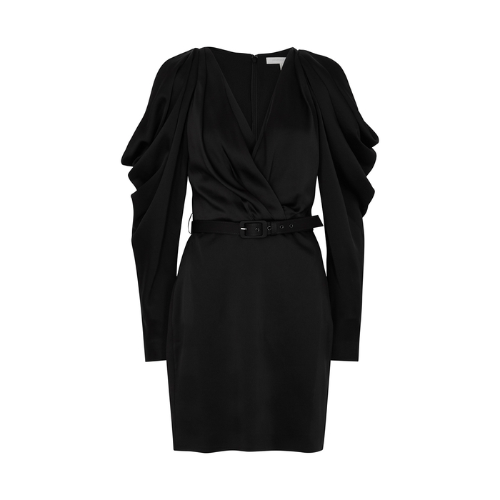 Jonathan Simkhai Black Pleated Sleeve Satin Mini Dress