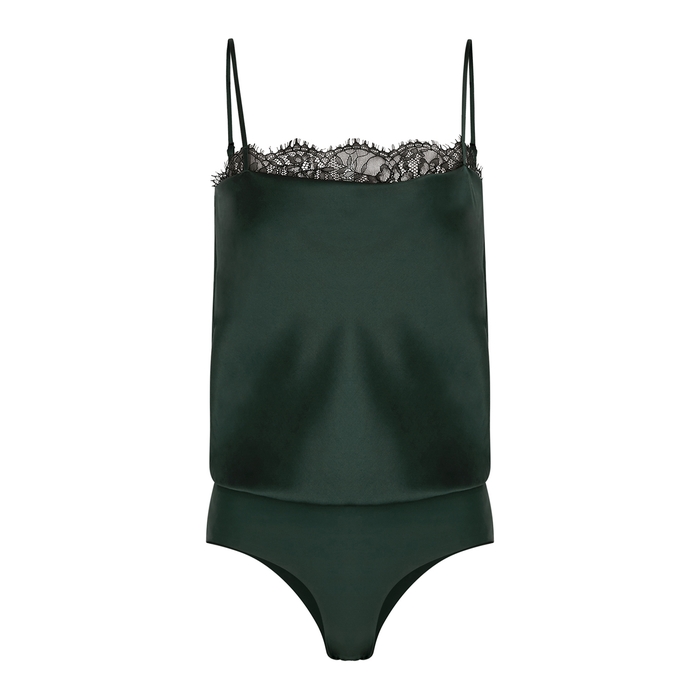 CAMI NYC THE ROMY GREEN LACE-TRIMMED BODYSUIT,3707518