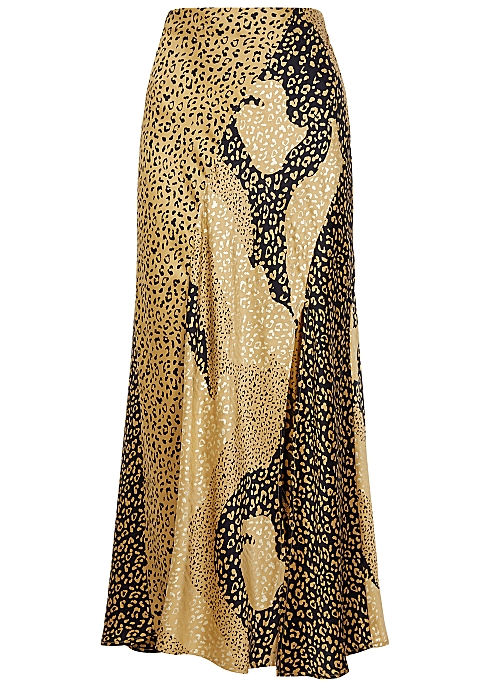 Parker leopard-print satin midi skirt - RIXO