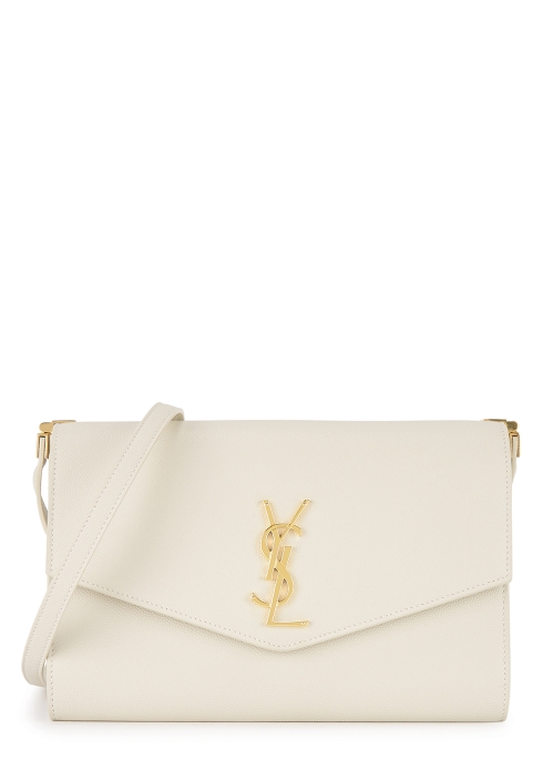 Saint Laurent Cassandra Ivory Leather Clutch In White