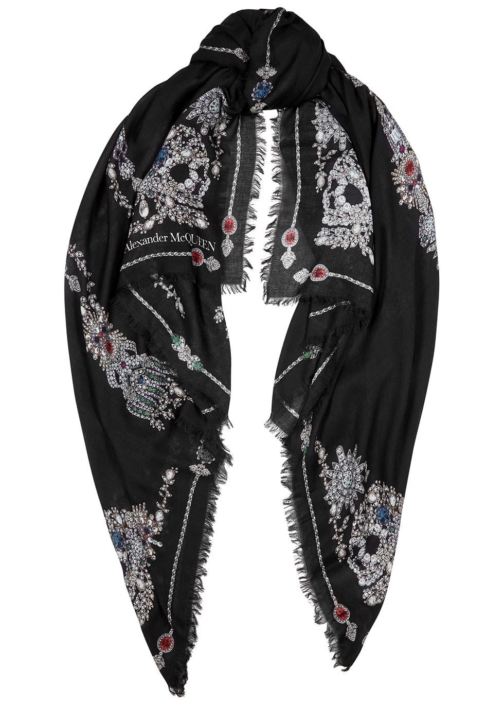 Alexander McQueen Jewelled Skeleton printed modal-blend scarf - Harvey ...