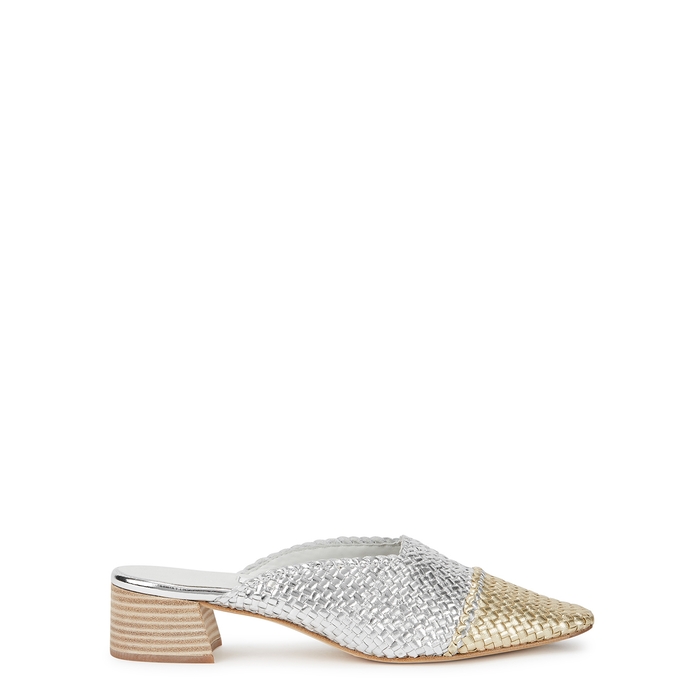 MIISTA VIVYAN 40 GOLD AND SILVER LEATHER MULES,3785062
