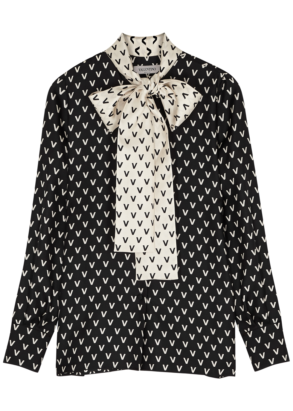 Valentino Monochrome logo-print silk-twill blouse - Harvey Nichols