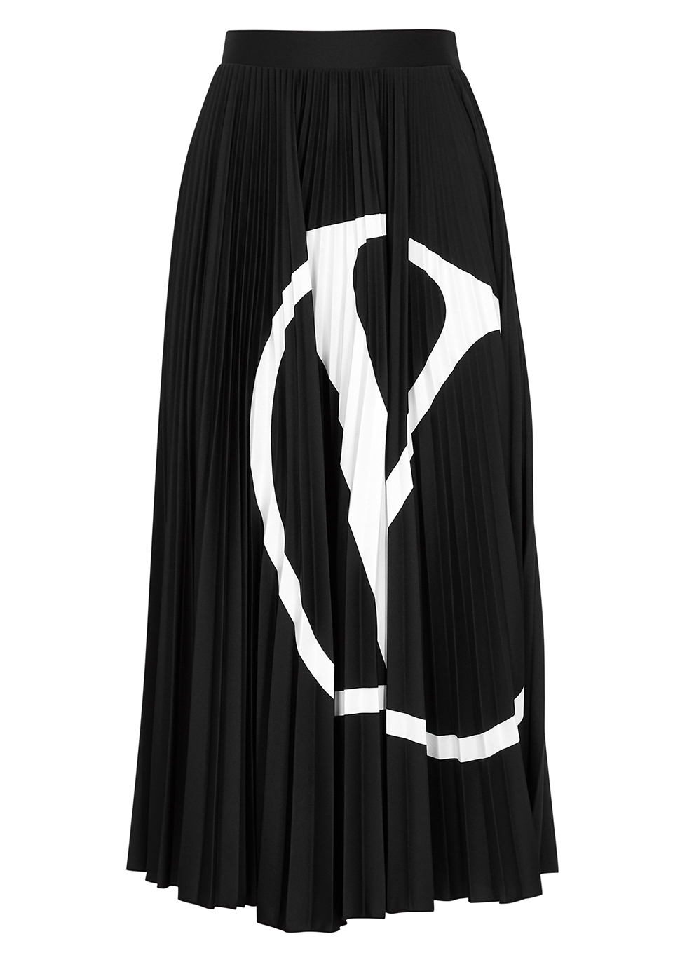 VLogo black pleated midi skirt