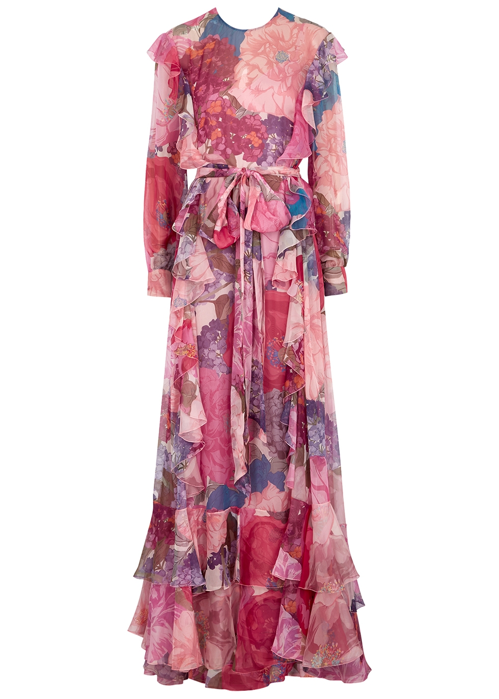 Valentino Pink floral-print silk-chiffon gown - Harvey Nichols