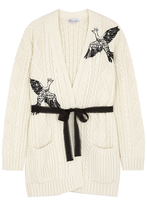 erotisk badning Definition Red Valentino White Embroidered Cable-knit Cardigan In Neutrals | ModeSens